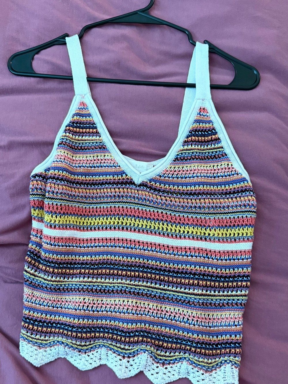 Altar'd State Multicolor Crochet Tank with Light Blue Trim